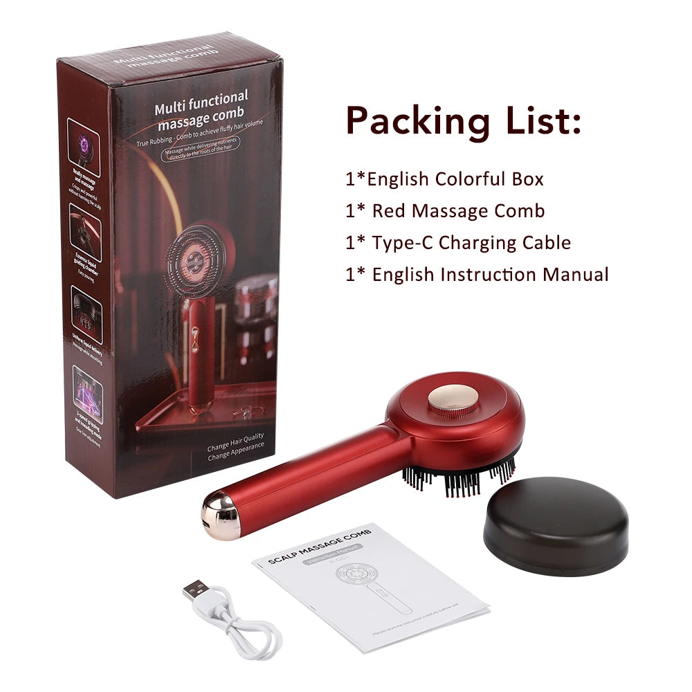 Elektrisk hårbottenmassagekam Hårväxtterapi Mikroström Rött och Blått Ljus Anti-Håravfallsbehandling Oljeapplikator