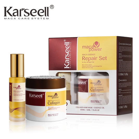 Karseell Collagen Hair Mask 500ml 16.9 fl.oz + Argan Oil Hair Serum 50ml 1.69 fl.oz for Dry Damaged Hair All Hair Types